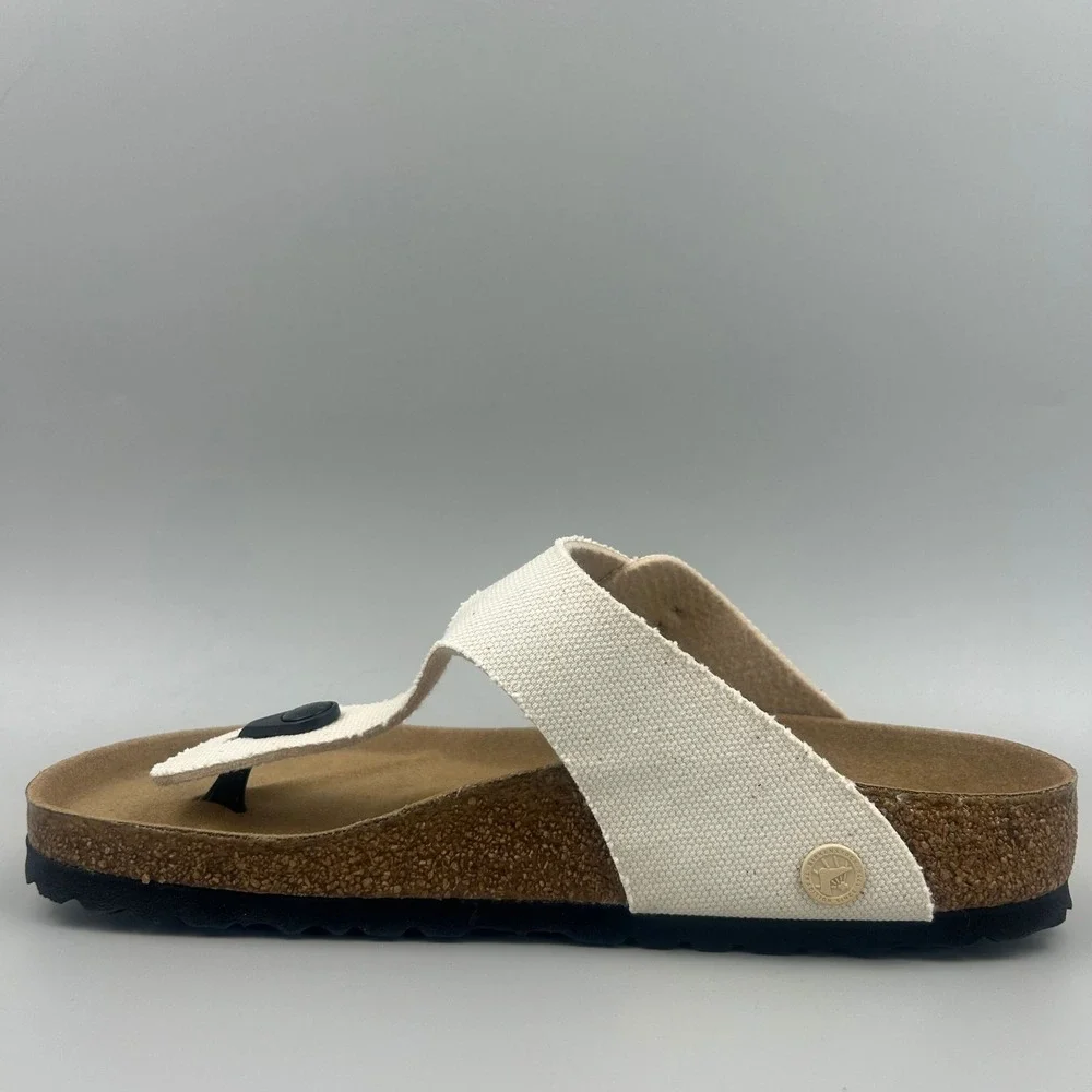 Birkenstock Gizeh Women Size 7 Off White Vegan Canvas Thong Buckle Sandals NEW - Picture 2 of 6